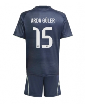 Billige Fotballdrakt Real Madrid Arda Guler #15 Replika Bortedraktsett Barn 2025-26 Kortermet (med bukser)